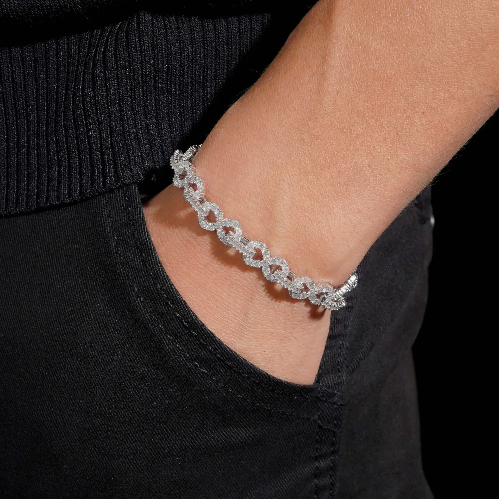 S925 Silver Iced D Color Moissanite Infinity Chain Bracelet Hiphop Rock Men Cuban Chain Bracelets Bangle Pass Diamond Tester