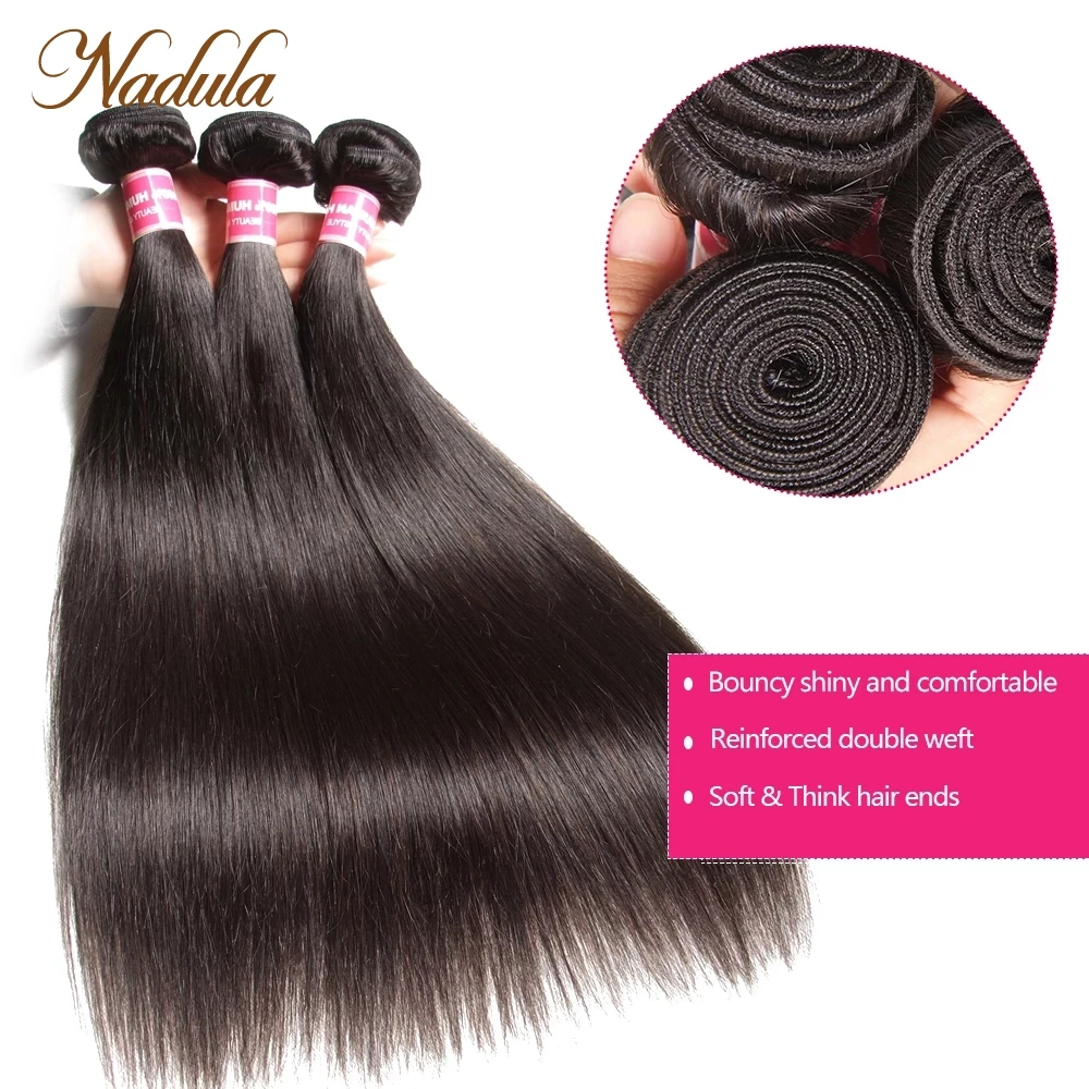 Nadula Hair Lace Frontal Closure with Bundles Straight Hair Bundles With Frontal Brazilian Remy Hair Bundles with Frontal