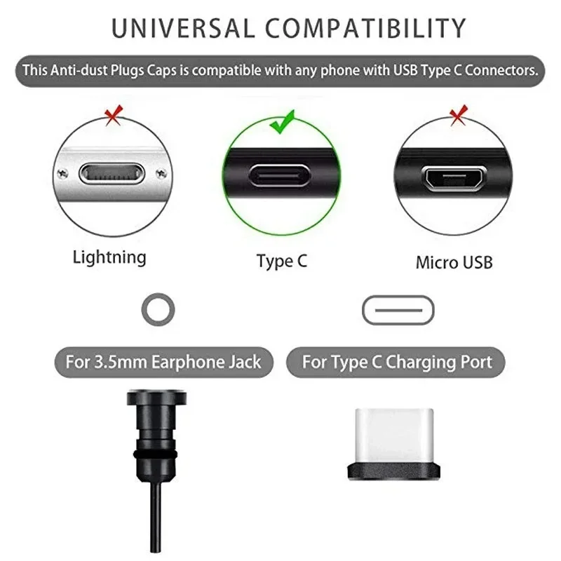 Metal Type C Phone Dust Plugs Set USB Type-C Port and 3.5mm Earphones Jack Anti Dust Plug Sim Card Pin for Samsung Huawei Xiaomi