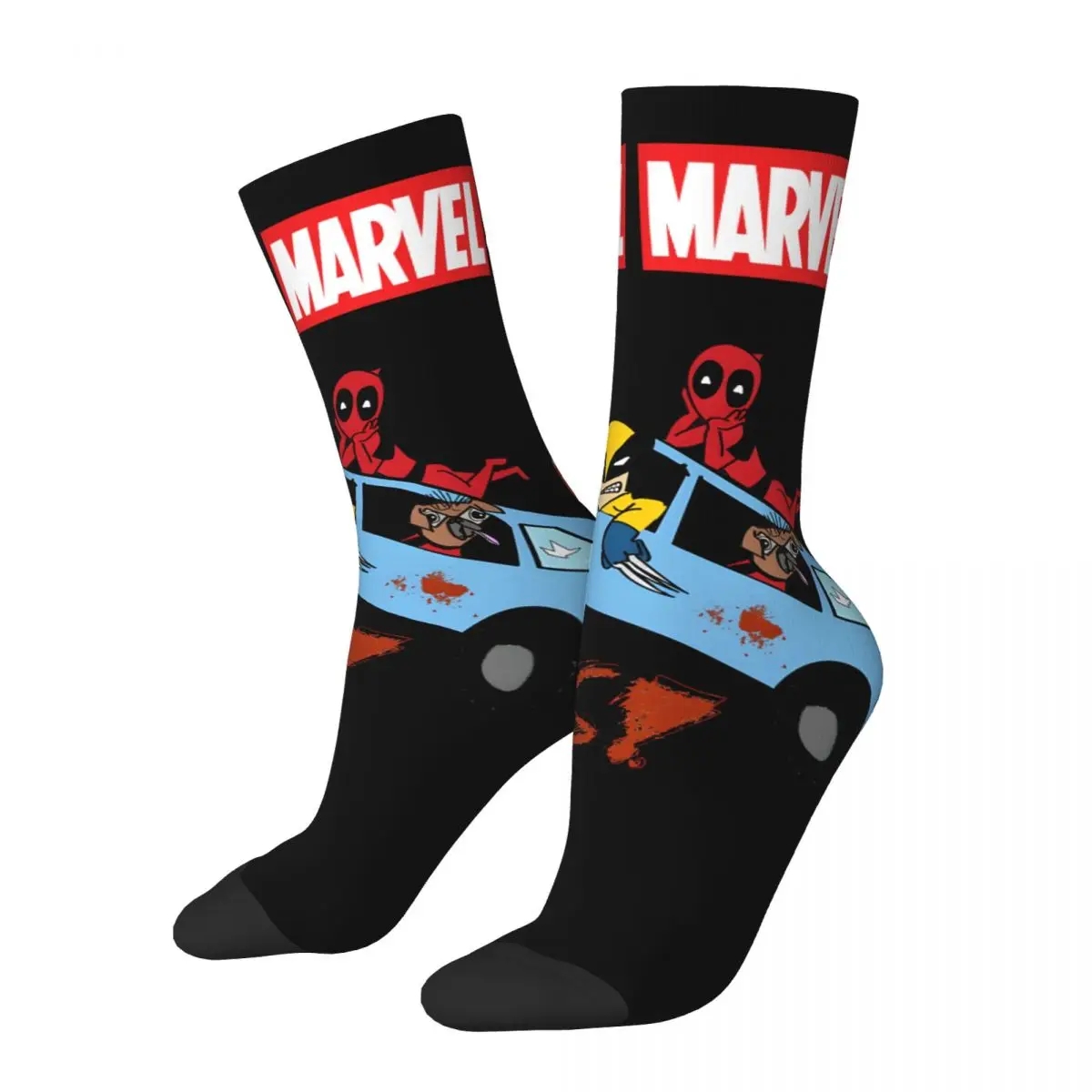 

Funny Crazy LFG Sock for Men Hip Hop Harajuku Marvel X-man Deadpool & Wolverine Happy Seamless Pattern Printed Boys Crew Sock