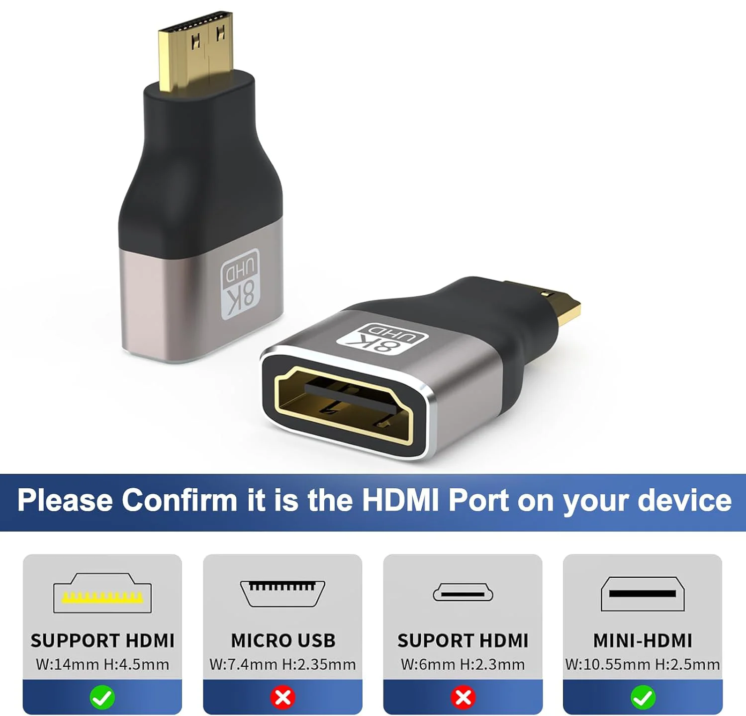 JavicTech 8K Micro HDMI to HDMI Adapter 4K 120Hz/144Hz Male to Female Converter for PS4/5 HDTV Laptop High Speed hdmi adapter
