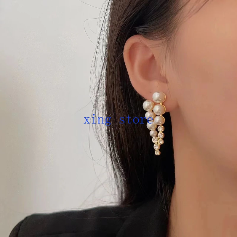 2024 New Fashion OL Style Round Simulation Pearl Inlaid Geometric Women's Earrings