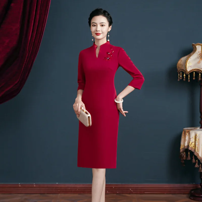 

Yourqipao 2025 Autumn Chinese Mother Of The Cheongsam Dress Women Short Qipao Evening Gowns