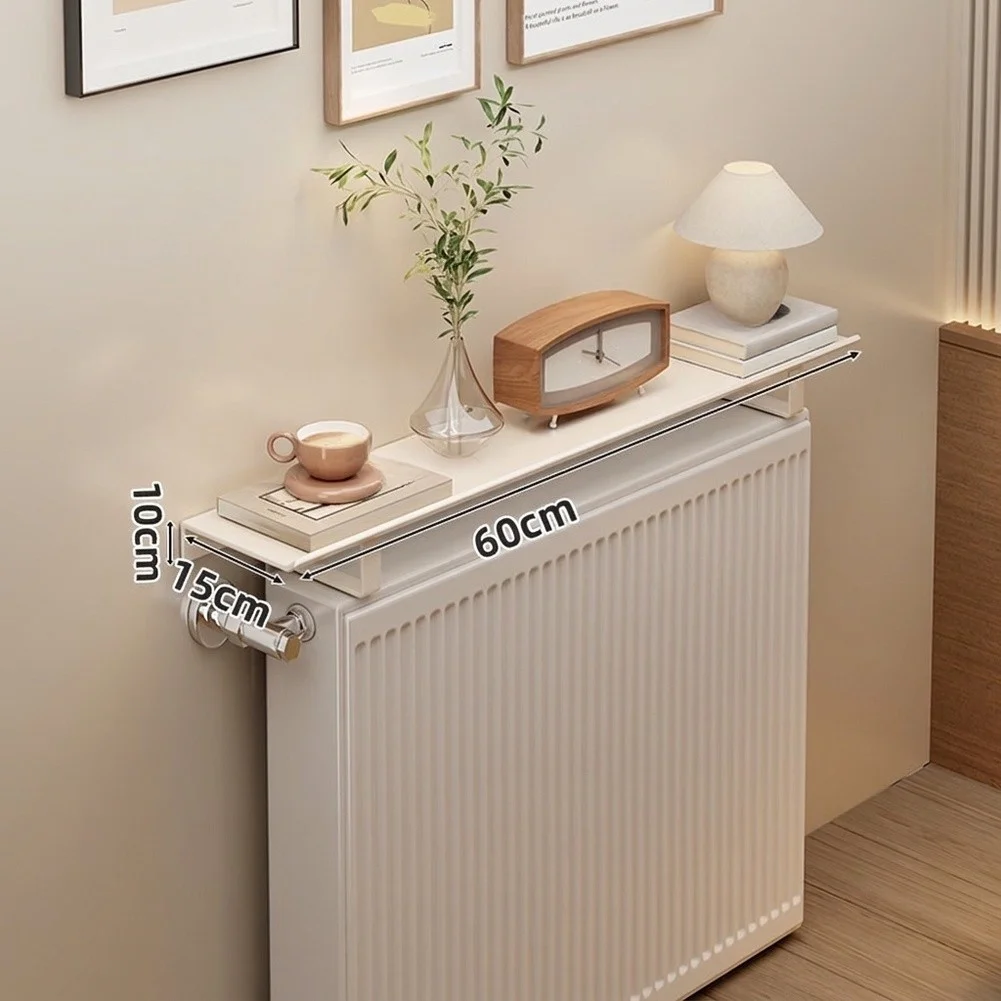 Radiator Positioned Shelf Constructed for Durability and Safety When Used Above Active Heating Pipes in Residential Settings