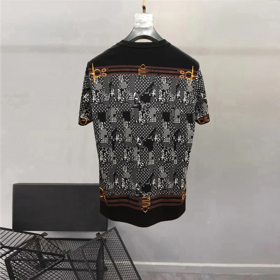 European and American men's wear summer 2022 new Short sleeves vintage horse stamping diamond print Fashion T-shirt round neck