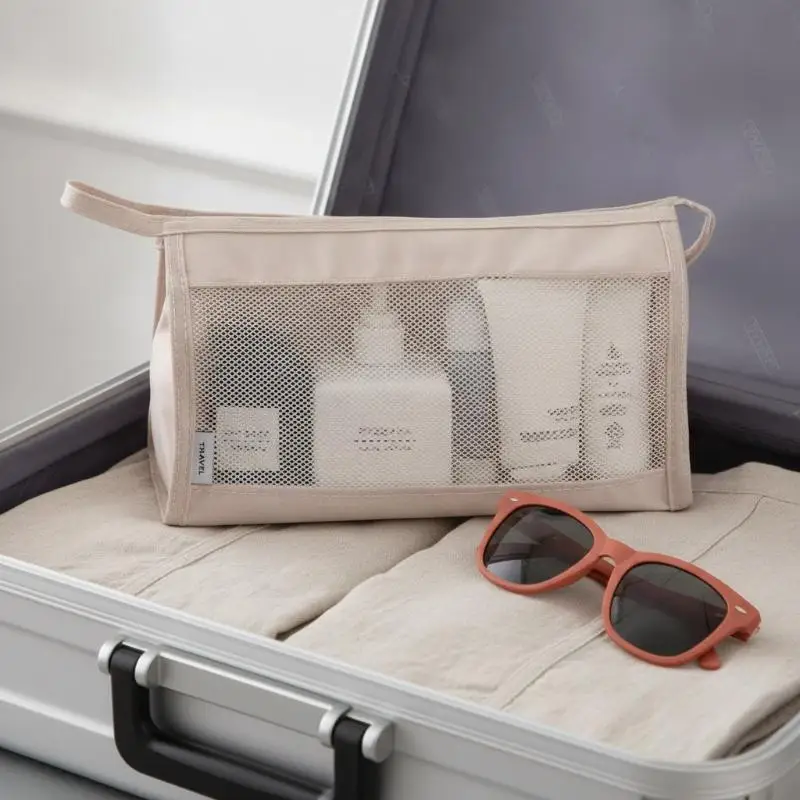 Waterproof Mesh Storage Bags Clear Window Zipper Closure Perfect For Travel Toiletry Stationery Organizing
