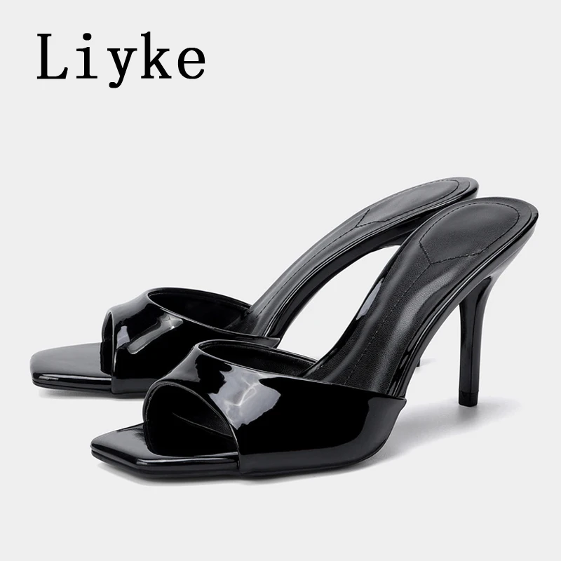 

Liyke 2026 Летние Новые Женские Туфли-Слипоны Модные Дизайнерские Шлепанцы с Открытым Квадратным Носком Элегантные Тонкие Туфли на Высоком Каблуке для Вечеринок и Выпускных Балов