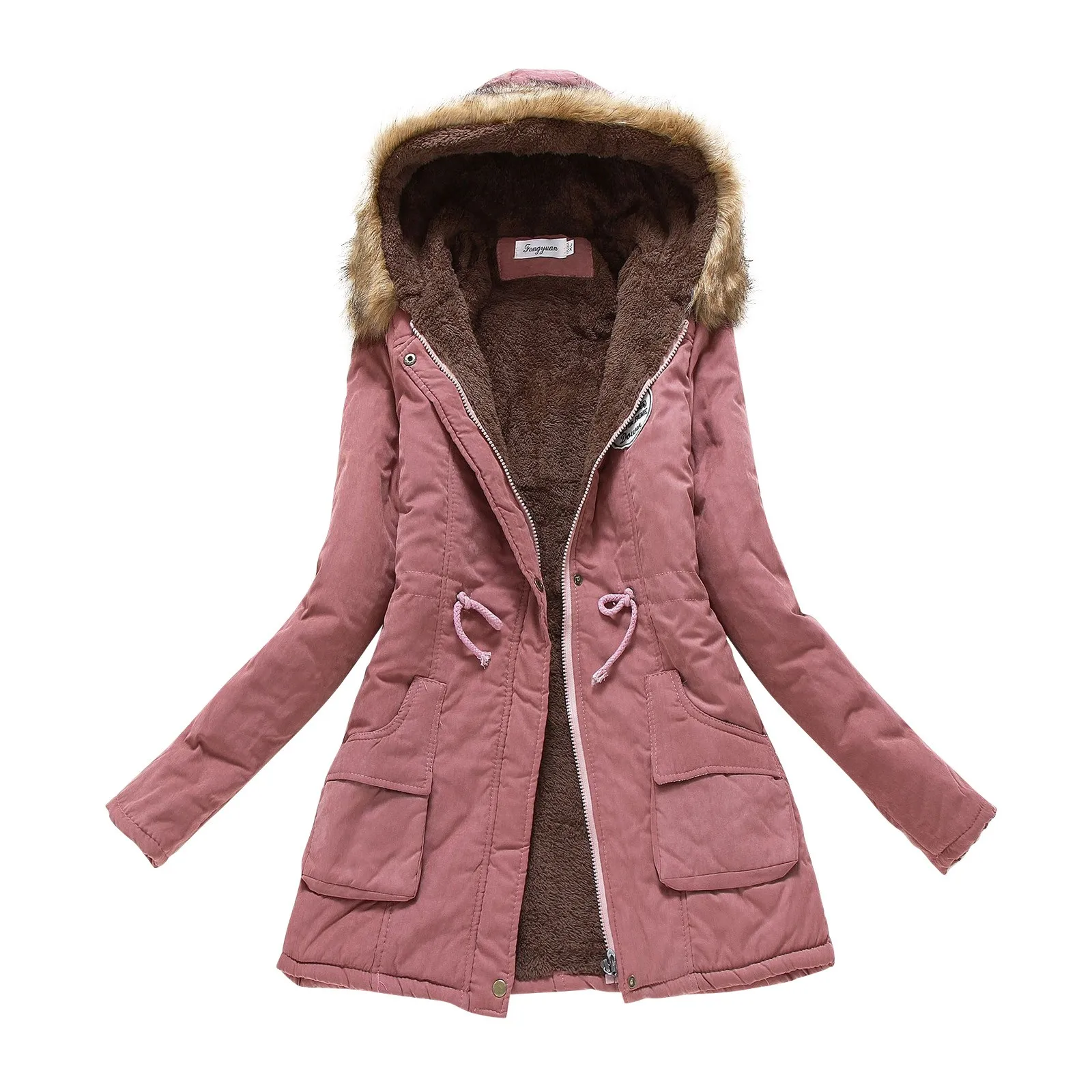 Women's Warm Thickened Overcoat Warm Trendy Winter Fleece Fashion Lined Hooded Snow Winter for Women Jacket Womens Tan Long Coat