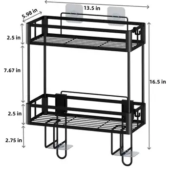 雙層馬桶上方置物架 - 壁掛式帶掛鉤紙巾架,浴室空間節省收納架,黑色 8 最佳銷售 浴室配件 - №2