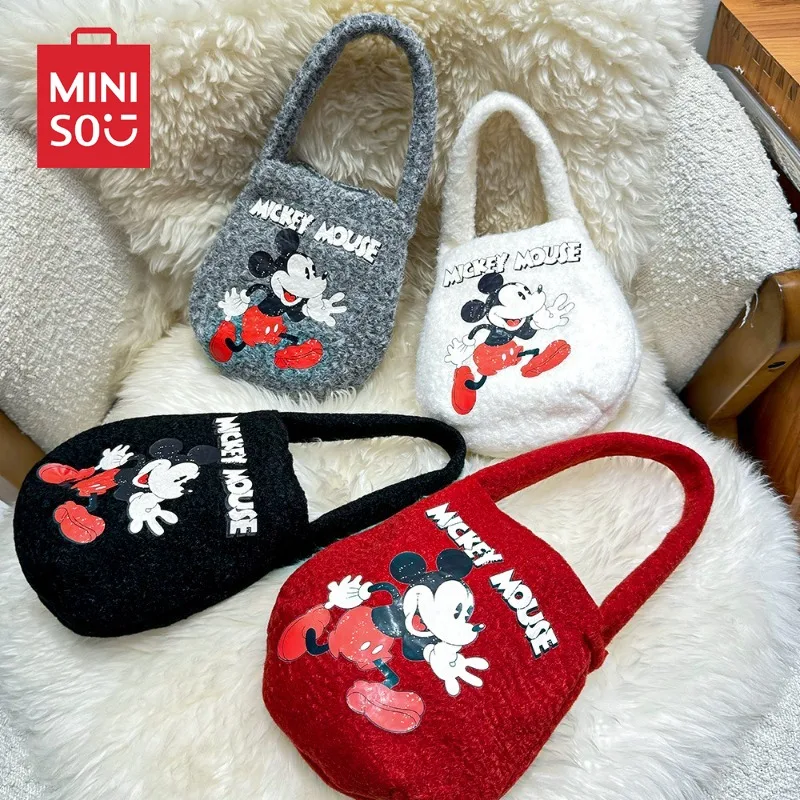 Fashion Mini Korean Dongdaemun Lamb Plush Handbag Large Capacity Cartoon Printed Woolen Single Shoulder Cross Tote Bag Portable