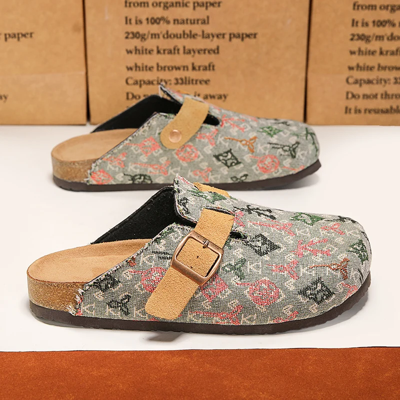 Designer Breathable High Quality Men's Shoe Lightweight Slip-On Bean Bean Sandals Half Sole Summer Casual Shoes Round Toe