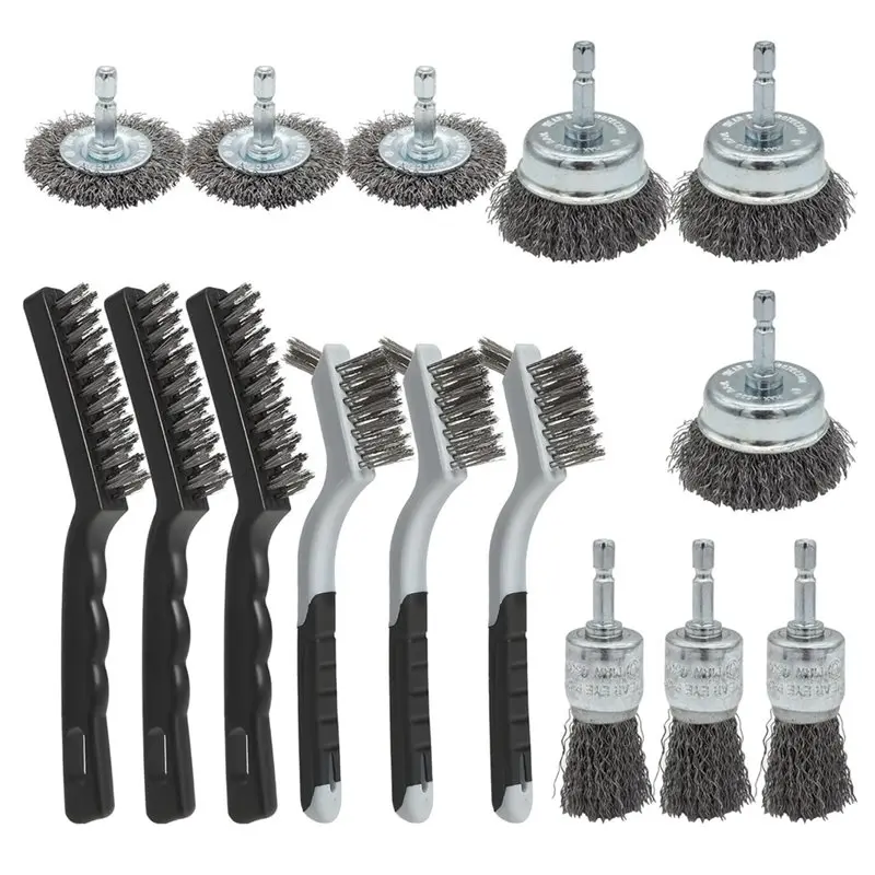 AB66-15Pcs Wire Brush Set, For Drill Rust Paint Removal