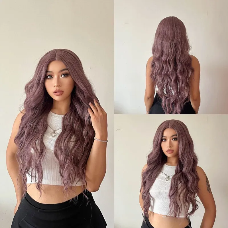 

Women Wig Long Hair Full Wig Curly Hair Wigs Light Purple Party Costume Wig