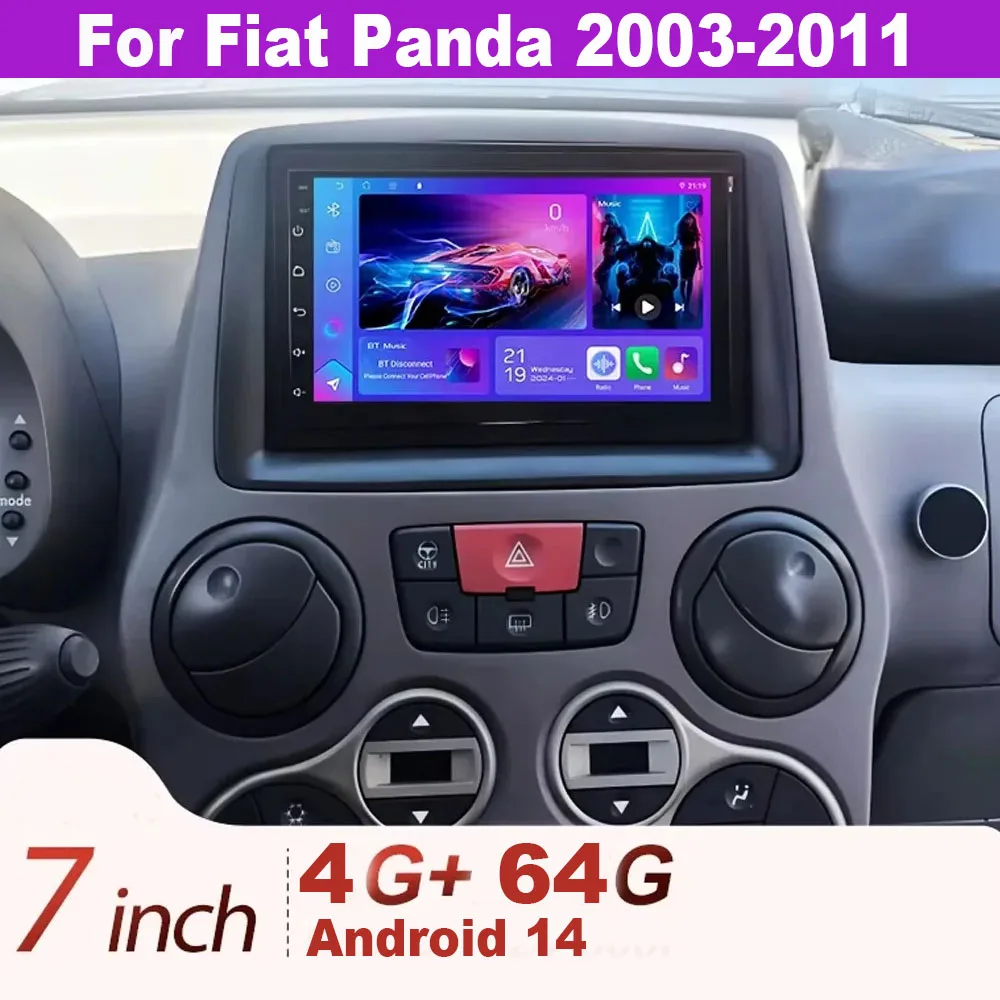 راديو سيارة 7 بوصة أندرويد 14 4 + 64G أندرويد أوتو لشركة فيات باندا 2003 - 2011 مناسب لأنظمة السيارات الذكية الوسائط المتعددة Carplay