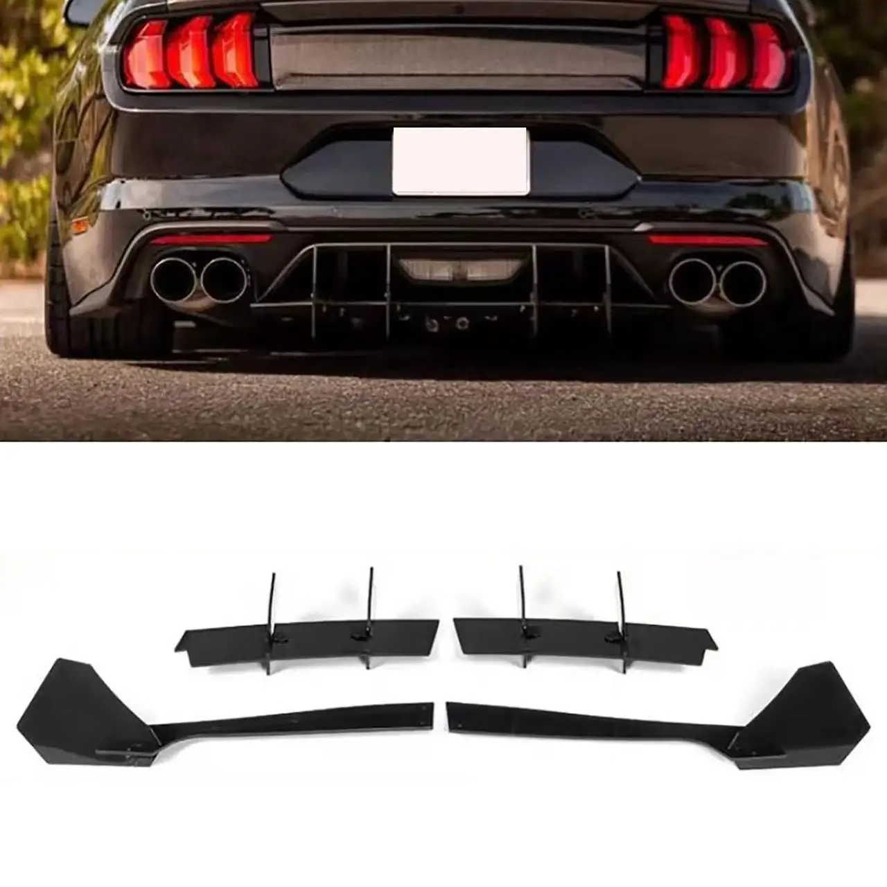 

For 2018-2023 Ford Mustang Carbon Fiber Blade Rear Diffuser Racing Rear Spoiler Fender Flares Exterior Upgrade Modification Part