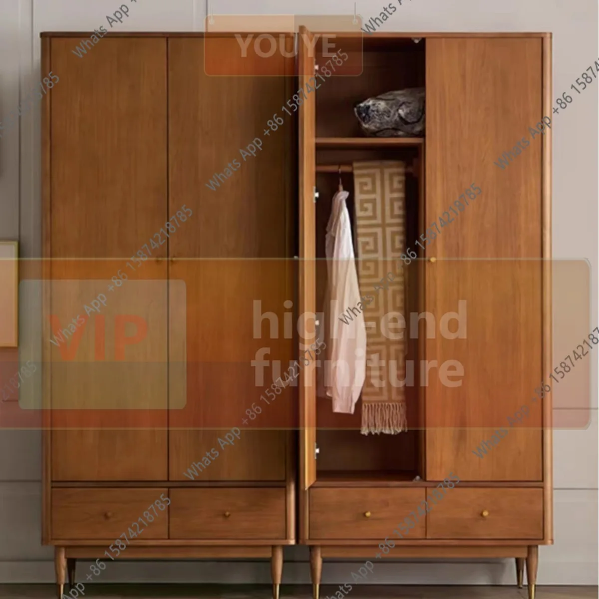 

QA North American boxwood wardrobe Japanese solid wood simple bedroom wardrobe Oak master bedroom full solid wood cabinet opposi
