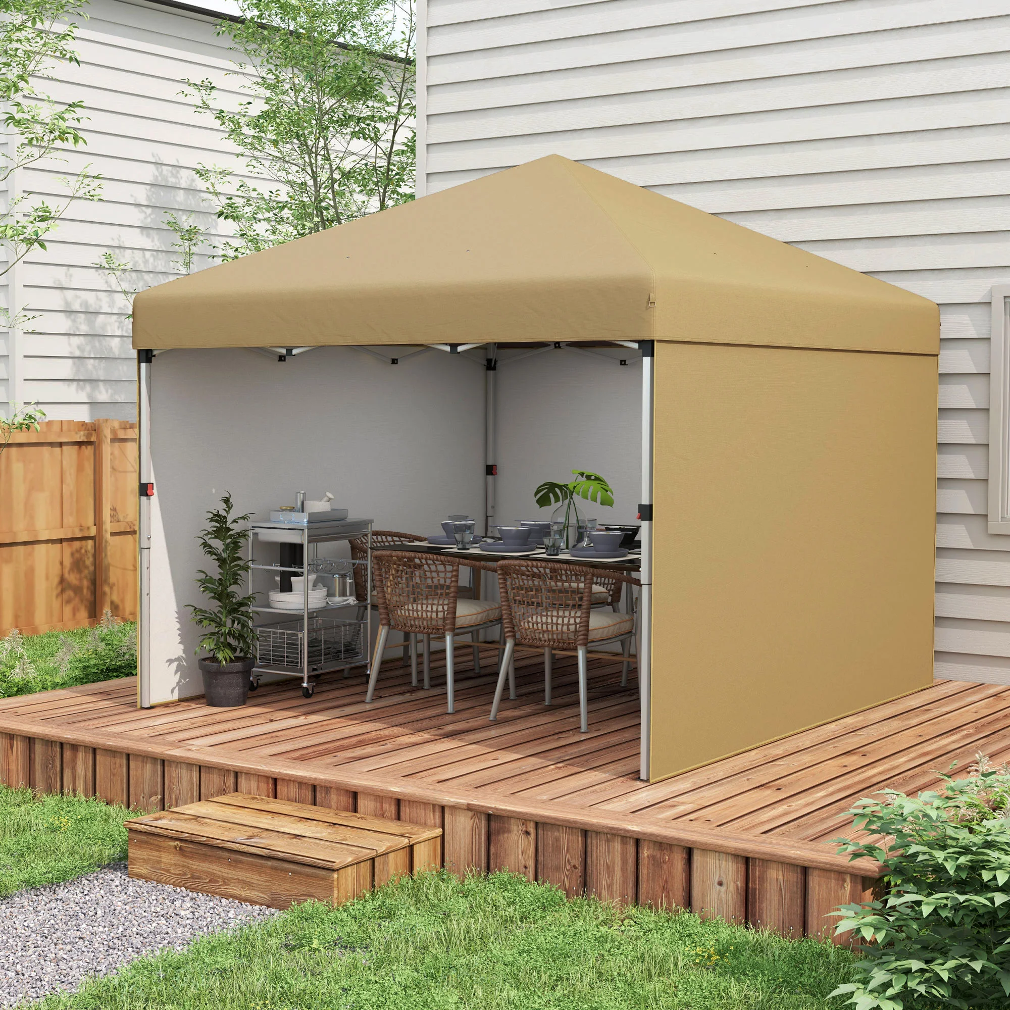 10' x 10' Pop Up Canopy with Sidewalls, Weight Bags and Carry Bag, Height Adjustable Tent for Parties, Beige