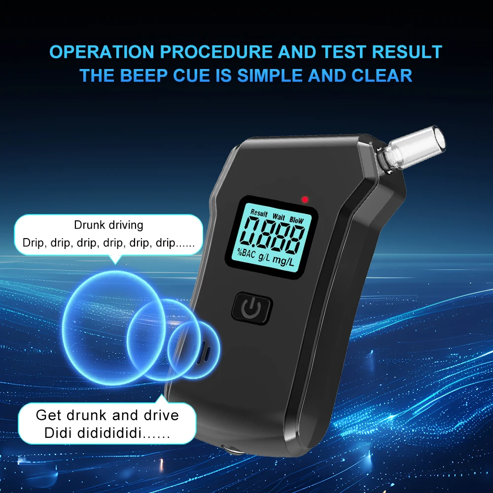 Customizable LCD Display and Light to Quickly Detect Results Alcohol Tester Semiconductor Sensor Portable Breathalyzer