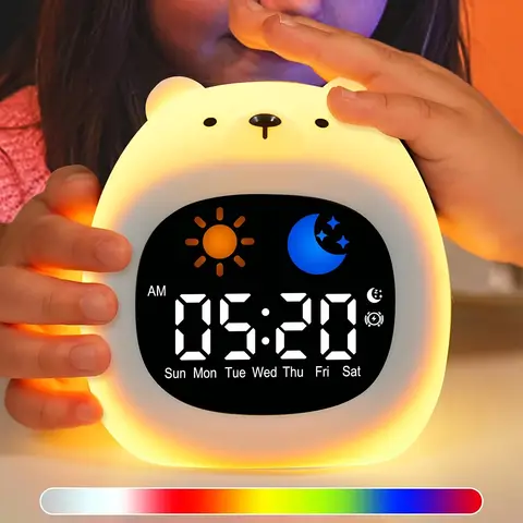 Alarm Clock for Kids little bear Shape-Toddler Sleep Training Clock Cute Touch Night Light for Children Bedroom