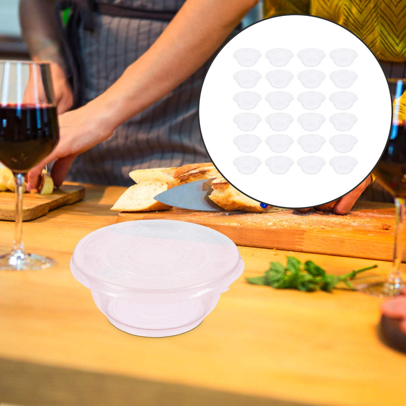

50 set Small Container With Lid Round Food Container For Meal Prep Takeaway Dessert Cup Salad Sauce Storage Plastic Bowls