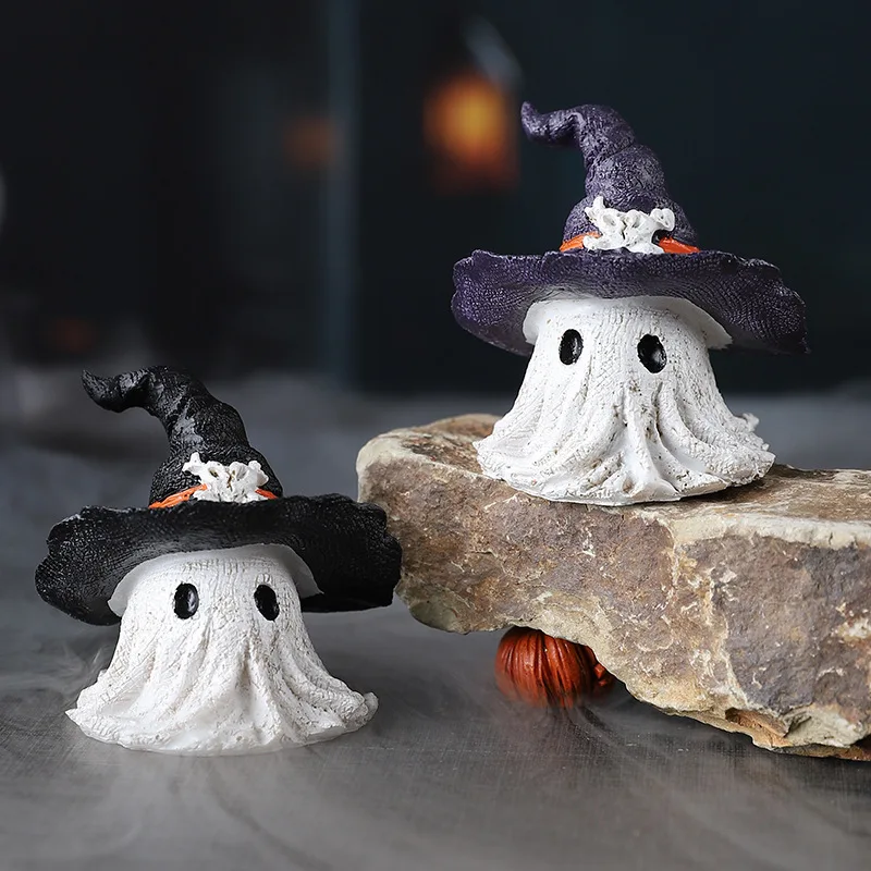 Halloween Witch Hat Ghost Miniature Resin Decor for Party Escape Room Atmosphere