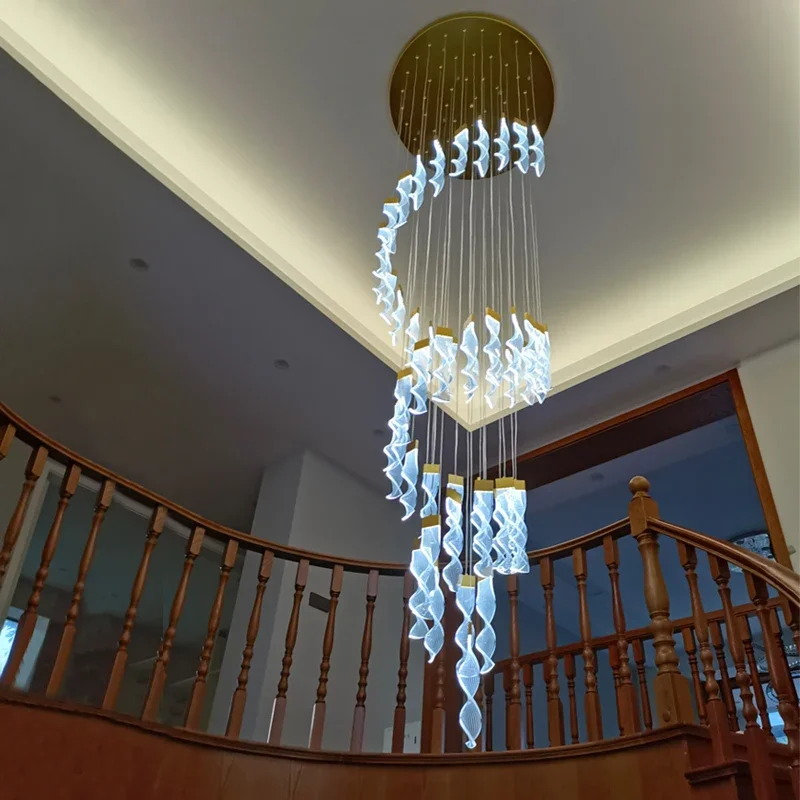 Nordic Spiral Staircase Chandelier Duplex Building Acrylic LED Light For Hotel Lobby Kitchen Island Indoor Hanging Lamp Люстра