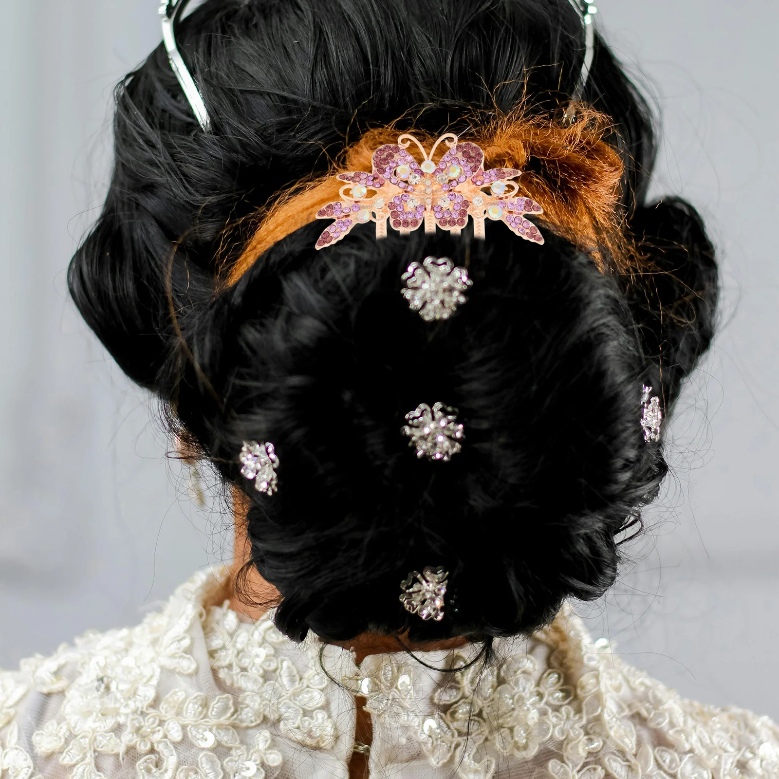 

Rhinestone Butterfly Hair Comb Long Sparkling Vintage Bridal Wedding Headpiece Purple Durable Metal Elegant Styling Accessories