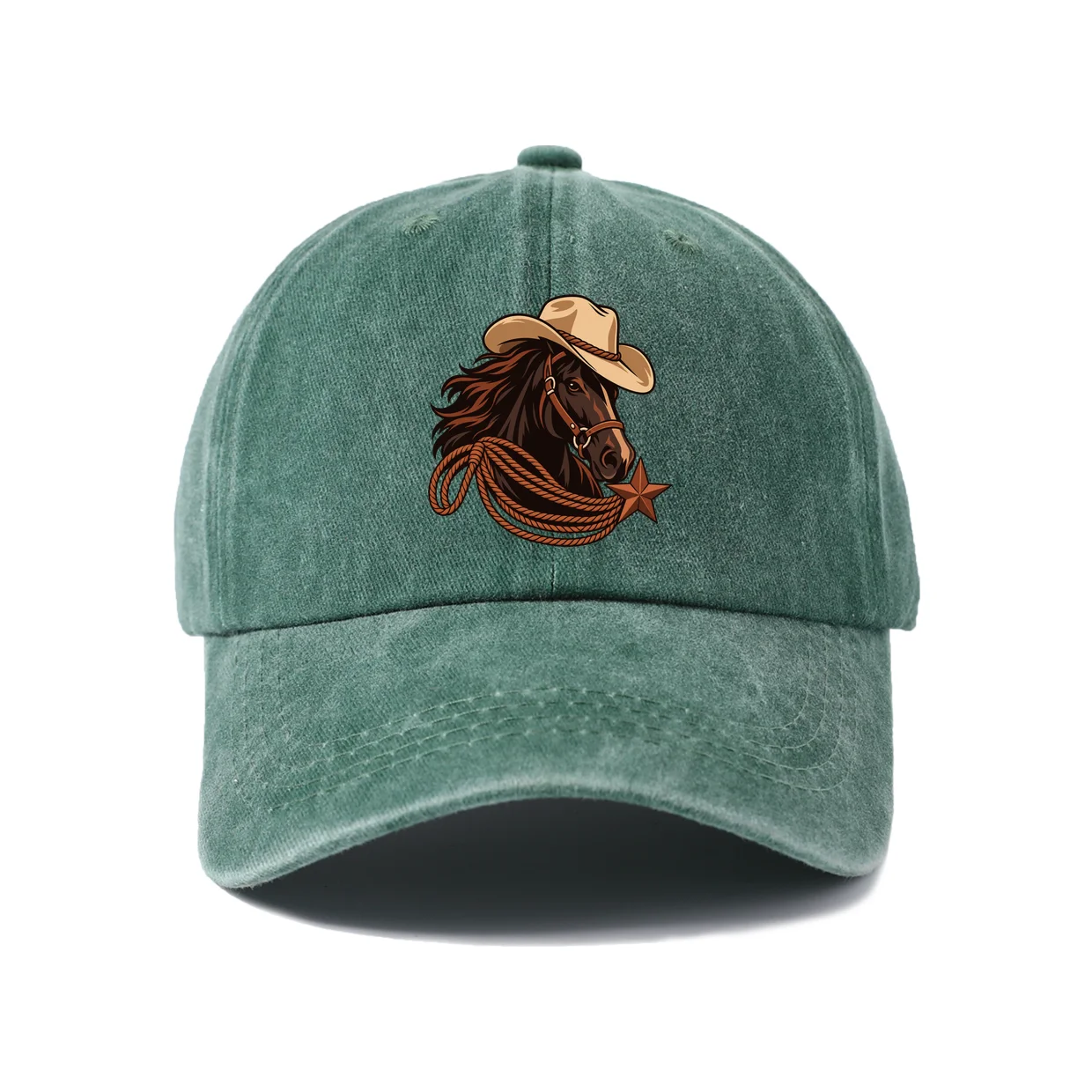 Brown Horse Portrait Graphic Vintage Washed Baseball Cap, Adjustable Unisex Dad Hat, Weekend Gift