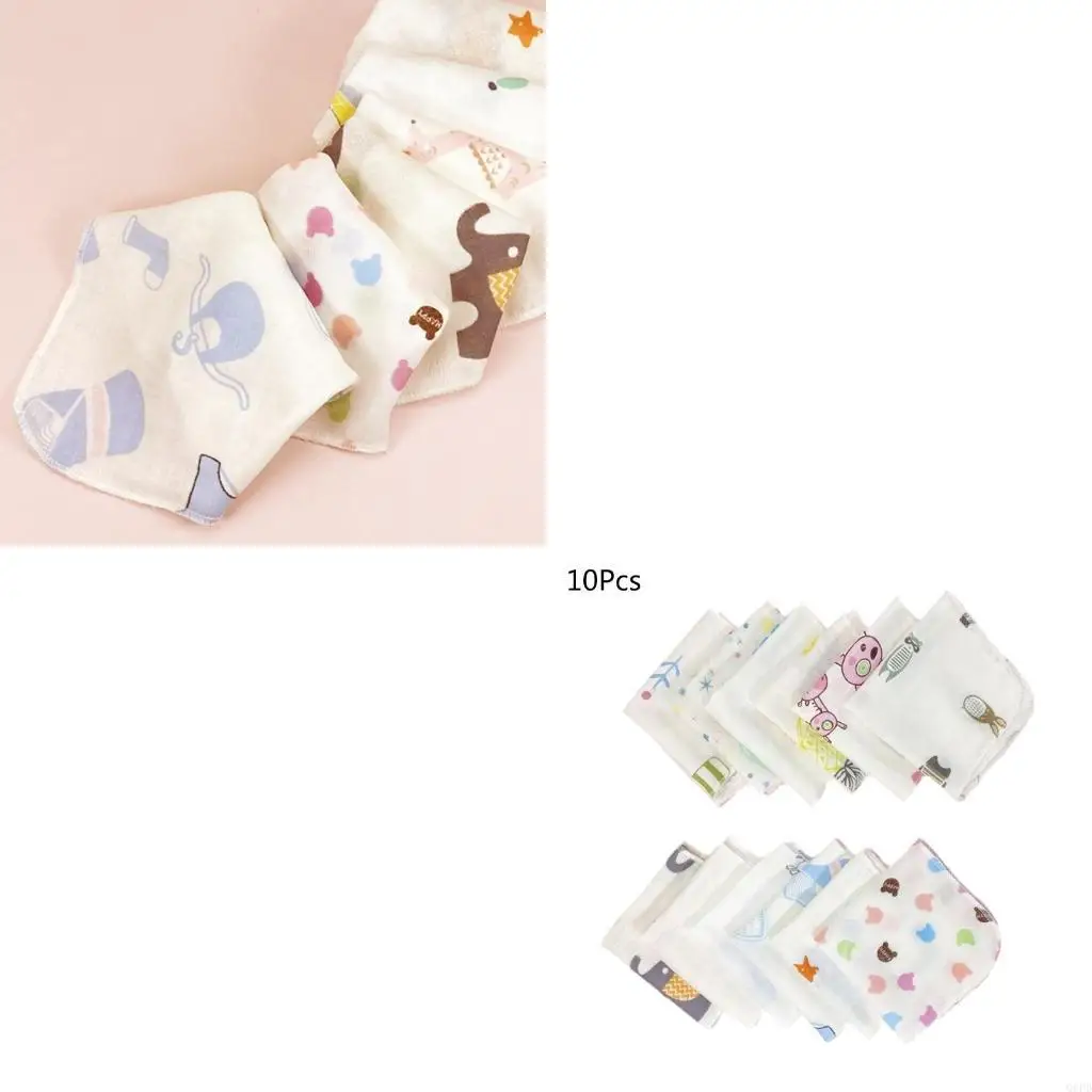

10 шт. 20x20 см набор детских мочалок с милым мультяшным принтом, двухслойное марлевое детское полотенце для лица, многоразовые