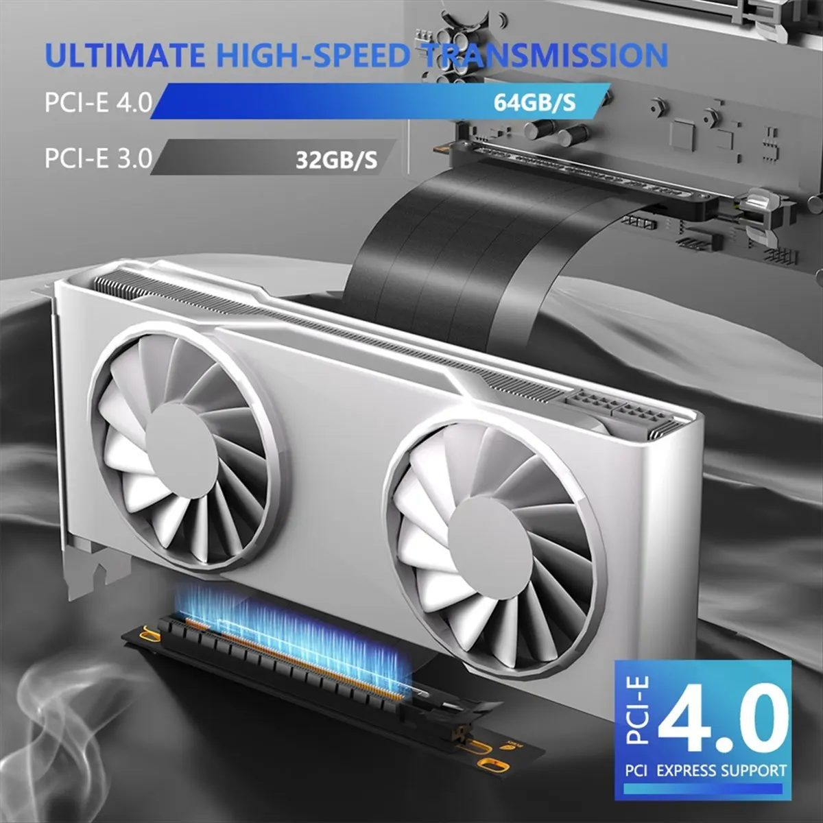 A43M PCIE 4.0 16X Extension Cable, 64GBS High Speed GPU Riser Cable for GPU Extension Card, Length 25cm(90 Degree )