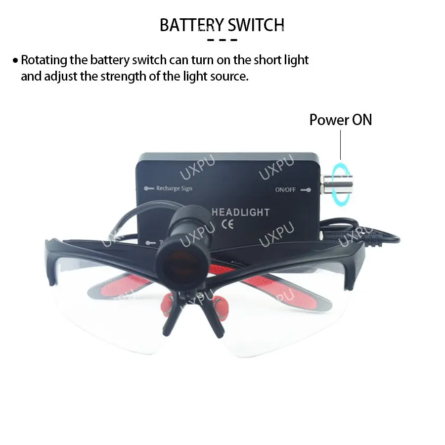 Fari LED orali e chirurgici con occhiali, batteria ricaricabile agli ioni di litio, luci LED da 5 W