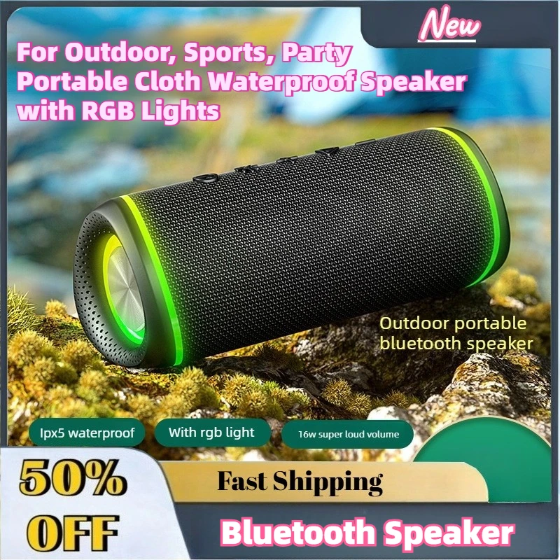 New High-power Subwoofer Wireless Bluetooth Speaker for Outdoor, Sports, Party Portable Cloth Waterproof Speaker with RGB Lights