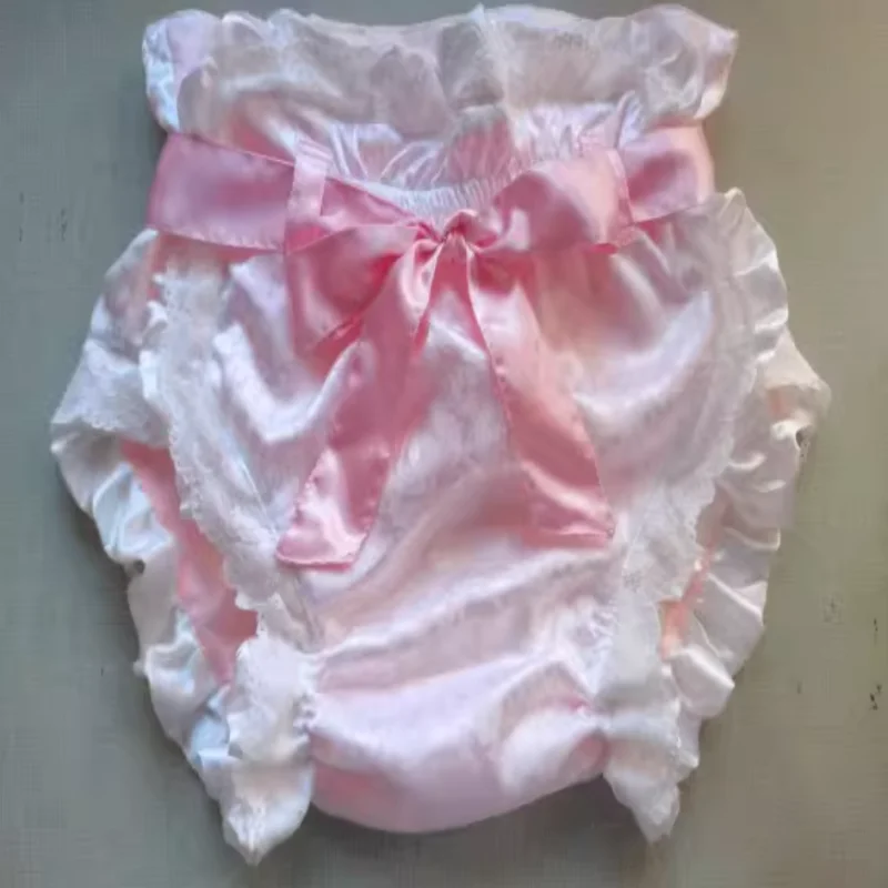 Японские кружевные милые брюки больших размеров с имитацией шелка, тренировочные брюки для взрослых и детей, многоразовые трусы для пар с бантом ABDL