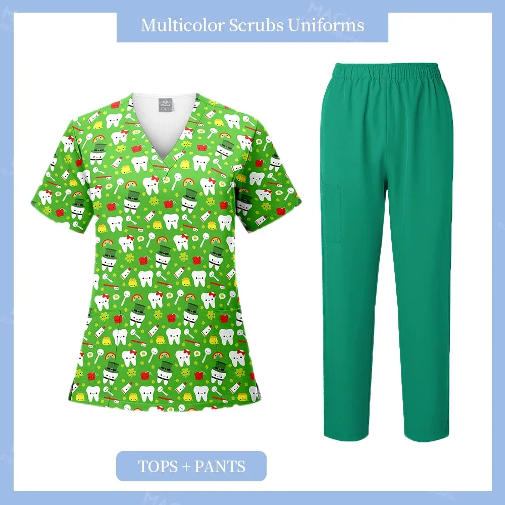 Scrub elastico Top Uniformi mediche Scrub stampato Top Donna Bellezza Spa Uniforme Infermieristica medica Abiti da lavoro Dottore Infermiera Scrub