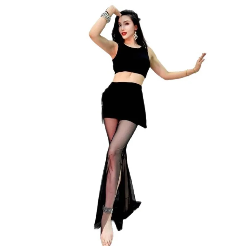 Customized Belly Dance Costumes Practice Dress 2025 Apron Mesh Pants New Modal Tank Top for Beginners Sexy and Transparent