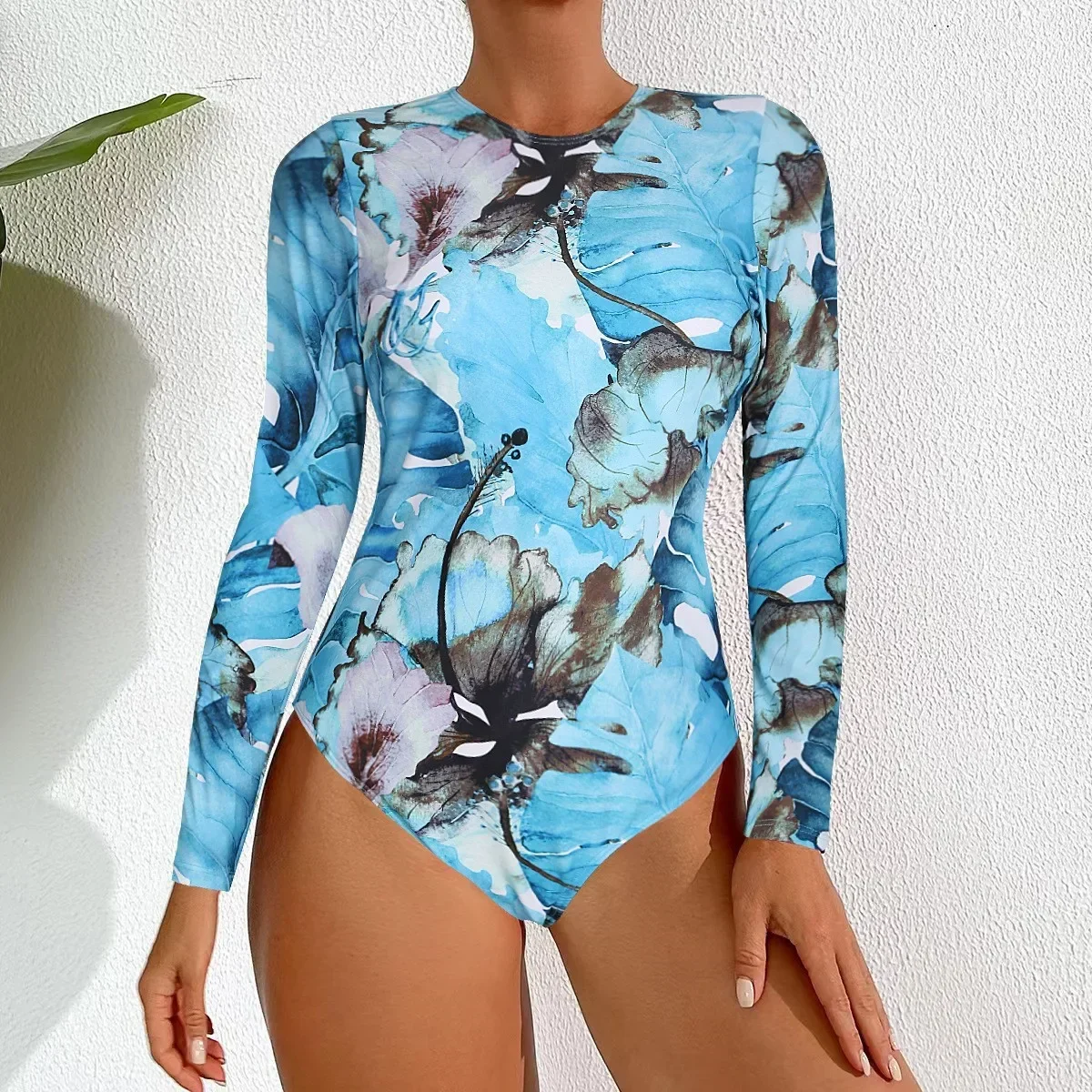 

Sexy Print One-Piece Swimsuit Women's Long Sleeve Bodysuit Cross-Border New Style Swimming Suit Contemporary Fashion Design