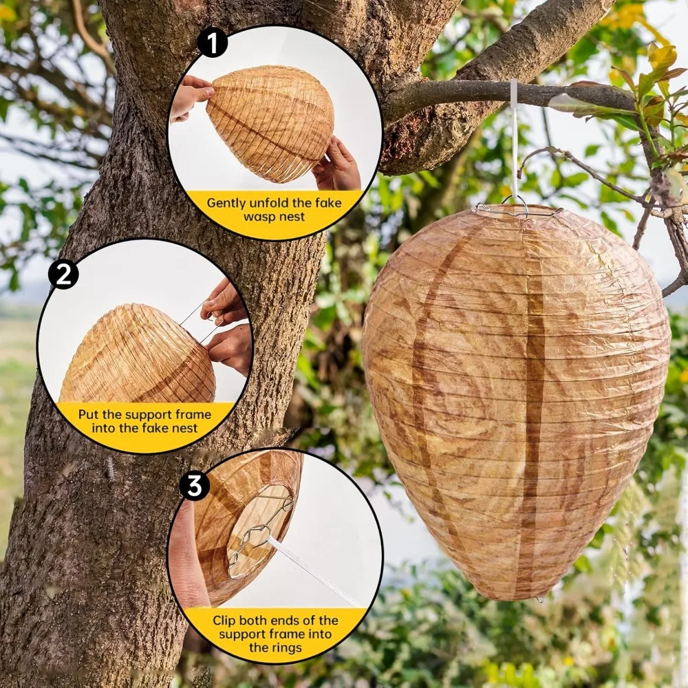 2-5Pcs Wasp Nest Decoy Outdoor Hanging Faux Hornets Paper Lantern Insect Deterrents Non-Toxic Fake Nest for Garden Patio Outdoor
