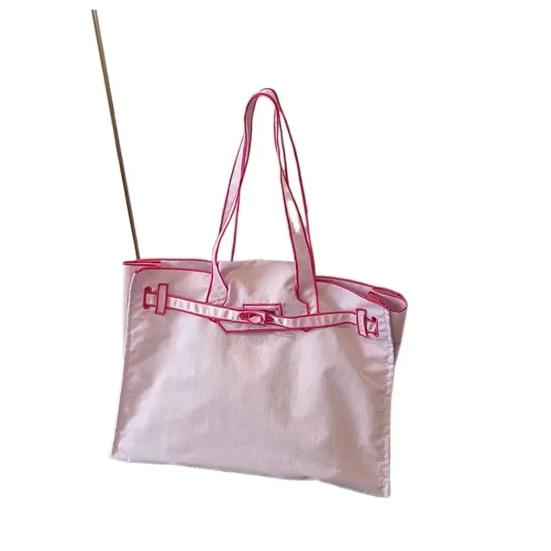 Embroidery Tote Bag for Women Large Capacity Nylon Shoulder Bag 2026 Niche Contrast Color Handbag Casual Daily Commute image 6