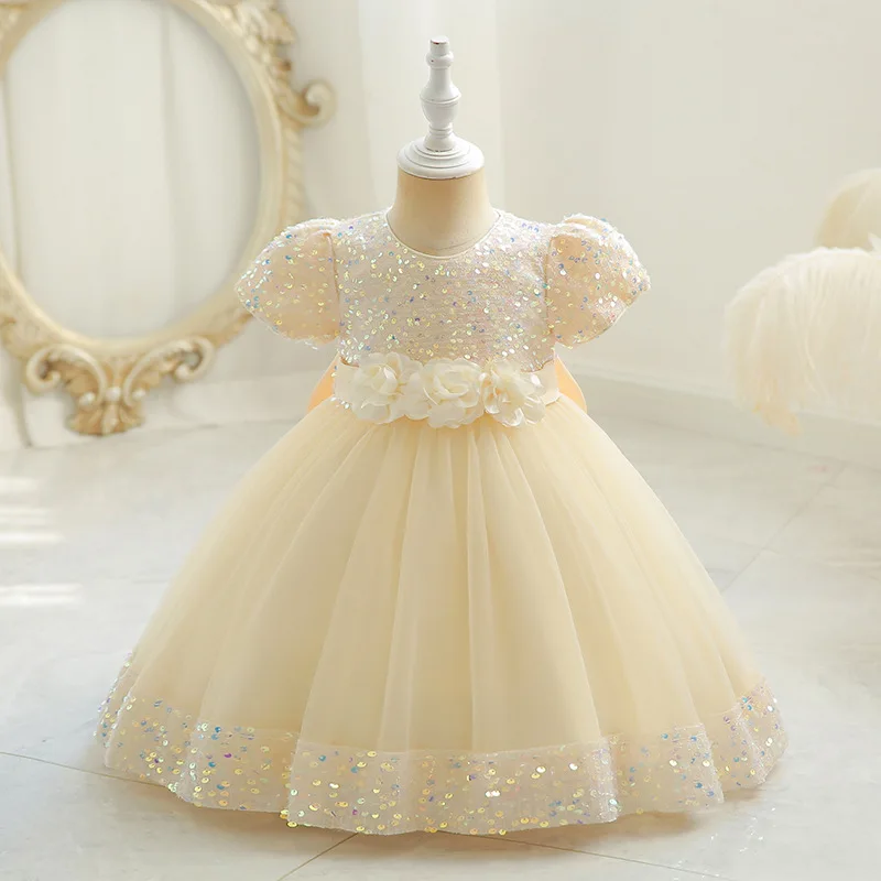 Children's Dress Sequined Children's Dress Fluffy Mesh Princess Dress Baby Girl One-year-old Banquet Girl Dress