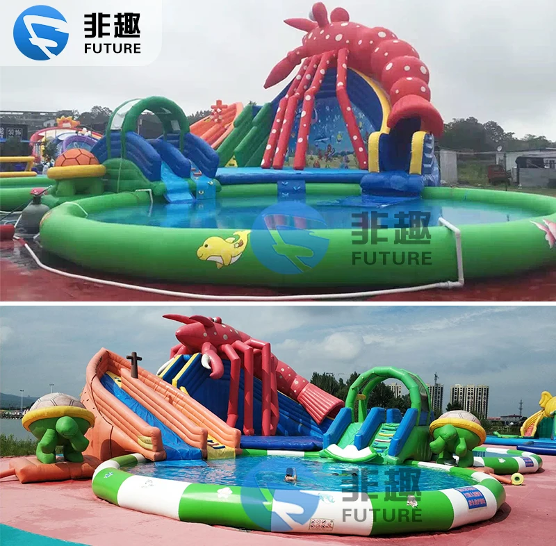 Amusement Park Games Outdoor Jumping Water Slide Giant Inflatable Slide For Cool Summer