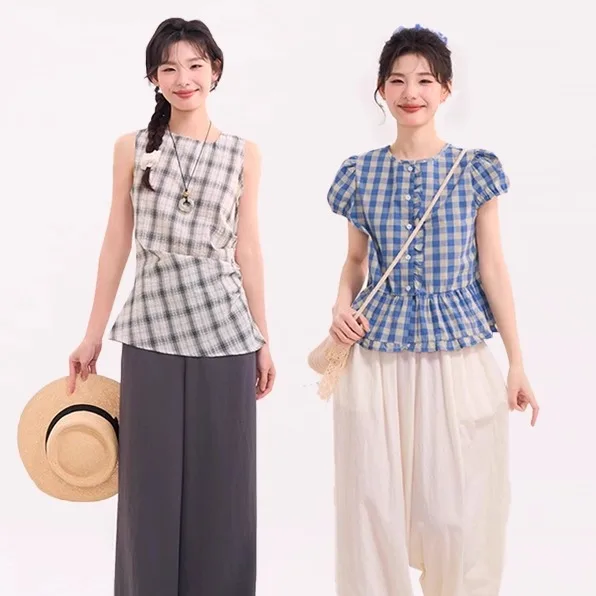 

Floral Field Window Heme Design Sensation Plaid Svel irt Floral Lace ort Sve irt Cotton Sweet Sle Loose Fit