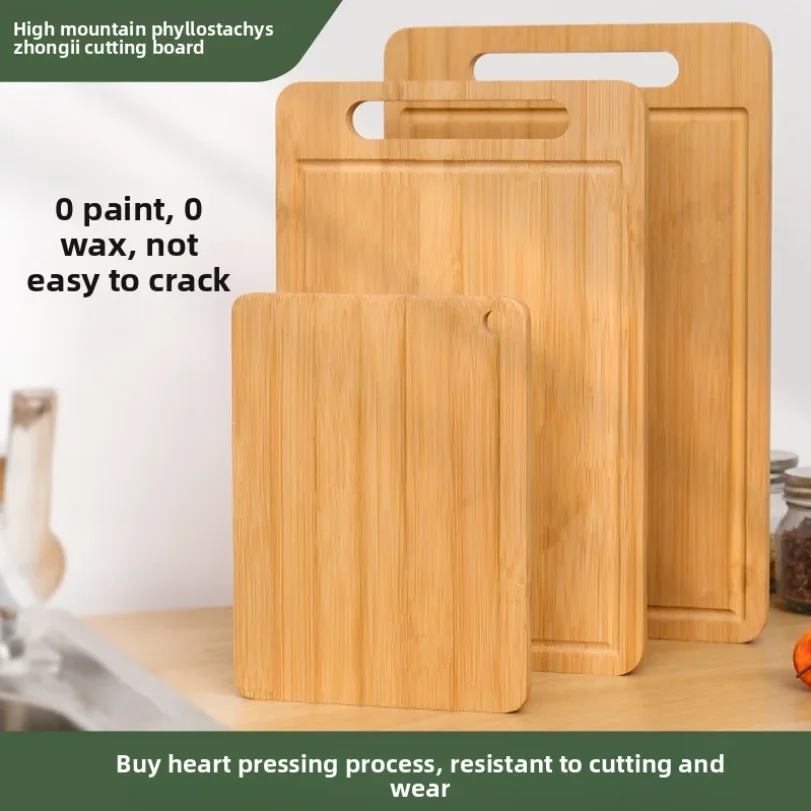 Double-Sided Bamboo Cutting Board - Natural Moso Bamboo Anti-Mold Kitchen Chopping Board with Vertical Stand