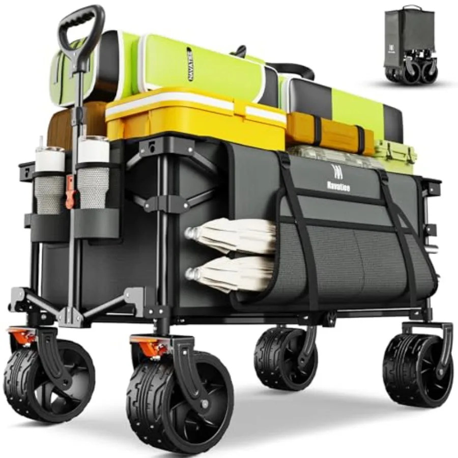 

Складная пляжная тележка повышенной прочности с бесшумными внедорожными колесами, серая, складная хозяйственная тележка для покупок с боковым карманом и тормозом