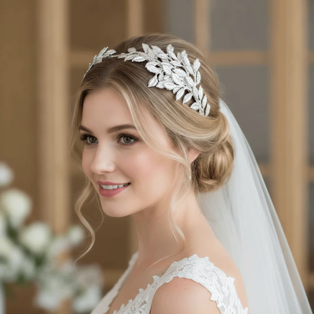 Retro Gold Color Bridal Headband Lightweight Leaf Vine Pattern Vine Head Crown Adjustable Tiara Headpiece