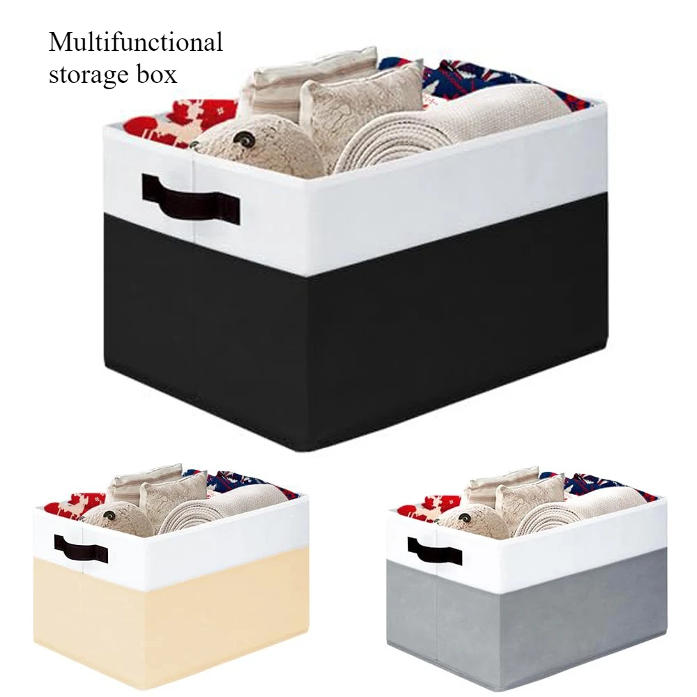 

Foldable Non-Woven Storage Bin - Color Block Rectangular Organizer Box for Toys/Clothes, Lidless Collapsible Basket storage box