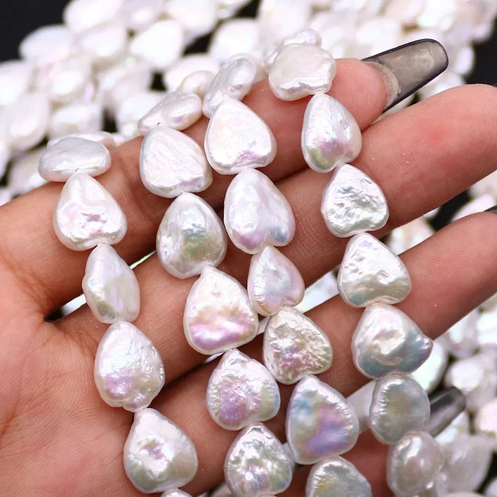 White Baroque-style Heart-shaped Natural Freshwater Pearl Straight-hole Loose Bead 1strand For Bracelet Necklace Jewelry Making