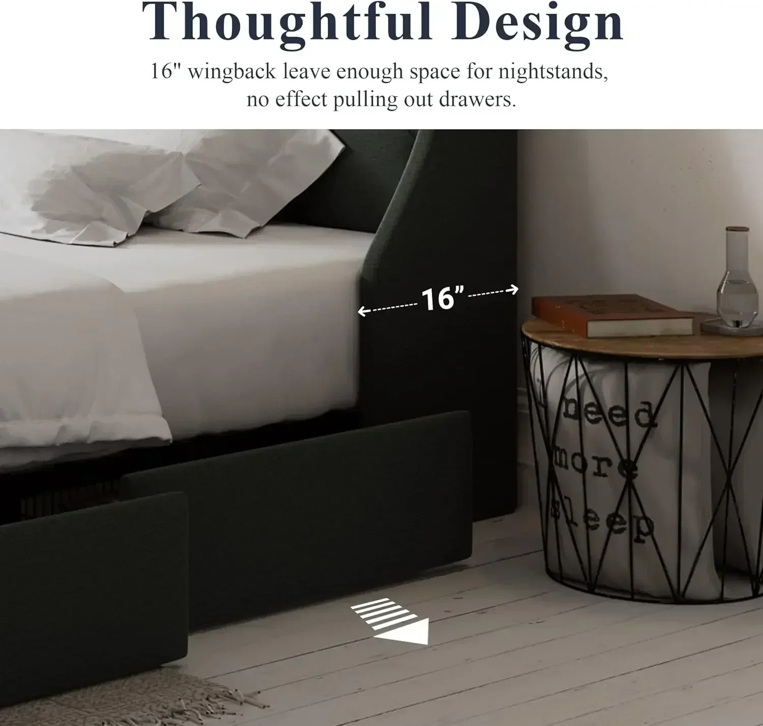 Allewie King Size Bed Frame with 4 Storage Drawers and Wingback Headboard, Button Tufted Design