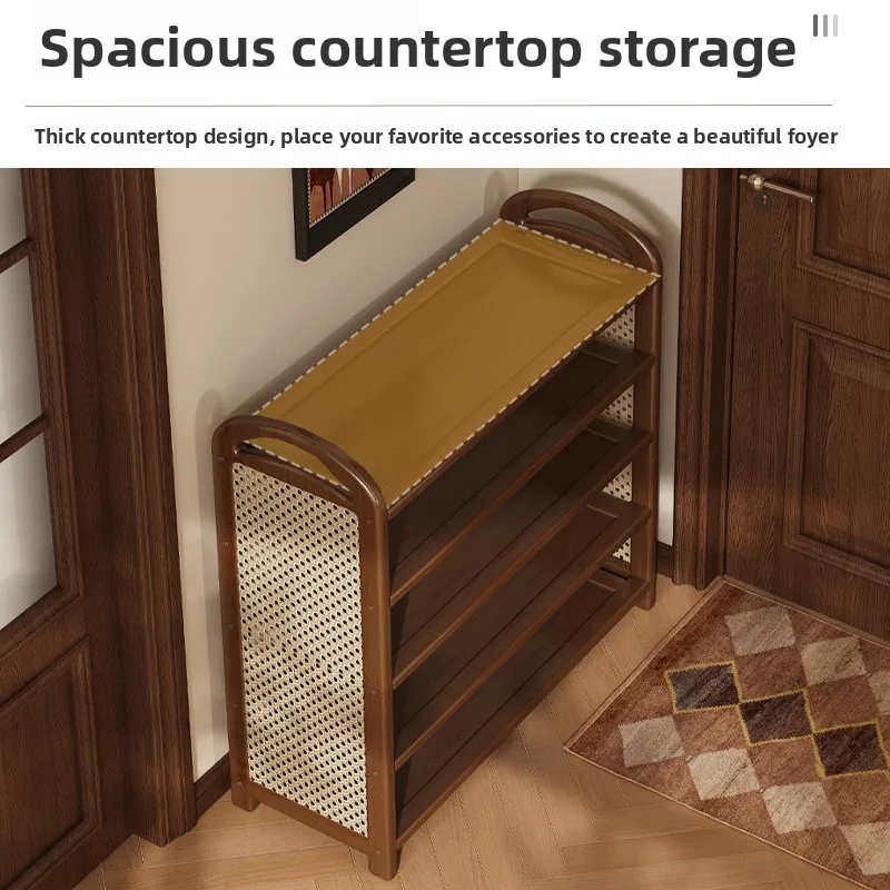

Shoe rack Multi-layer household door Narrow rattan shoe storage rack Light luxury shoe cabinet