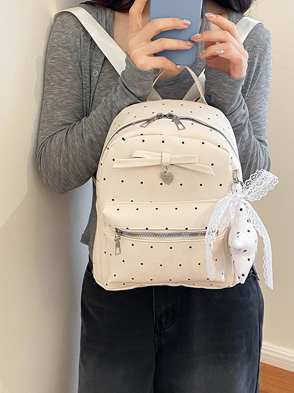 2026 Early Autumn Polka Dot Single Shoulder Bag Lightweight Travel Backpack Large Capacity  Double Shoulder Bag for Women