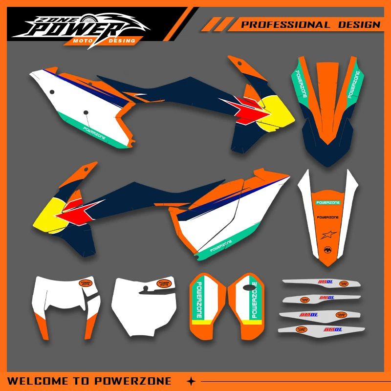 

POWERZONE Motocross Graphics Background Sticker Decal Kits For KTM 2016 2017 2018 SXF 2017 2018 2019 EXC Customized Number 07